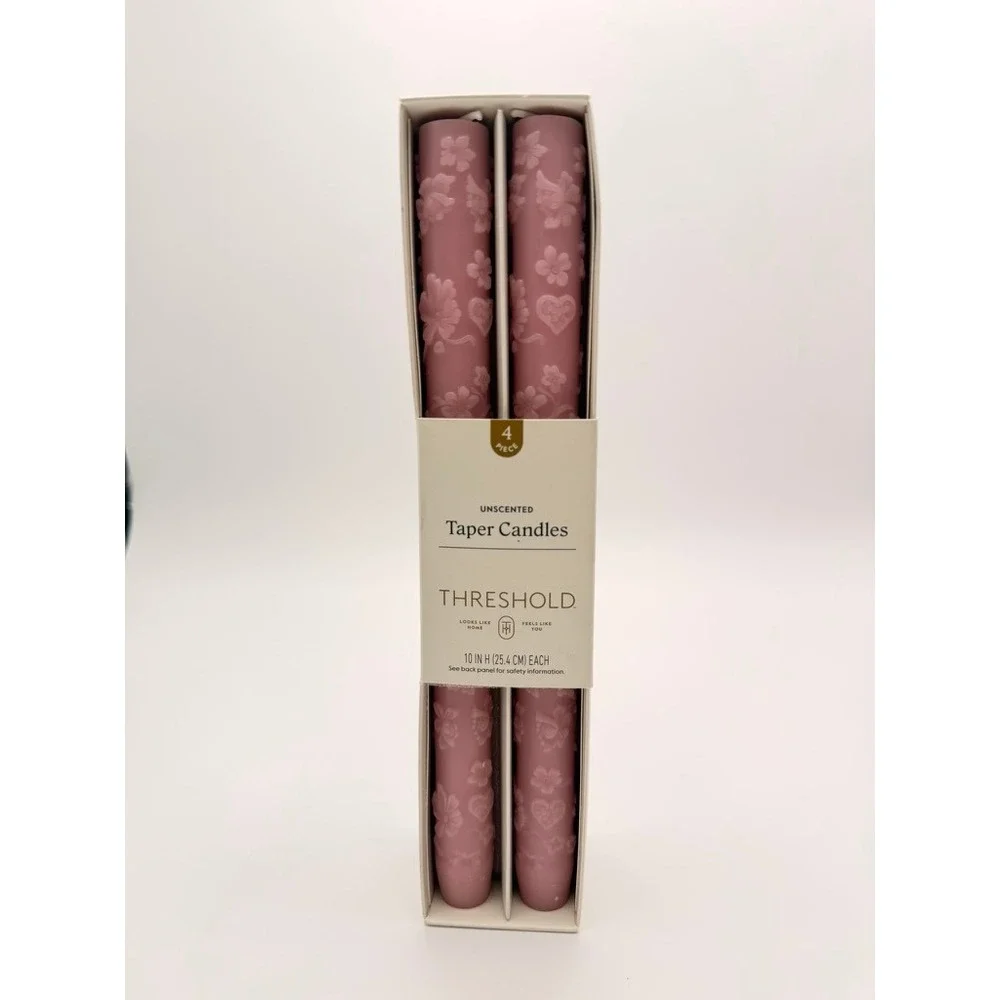 Threshold Taper Candles 4pc 10in Pink New Embossed Floral Heart Romantic Decor